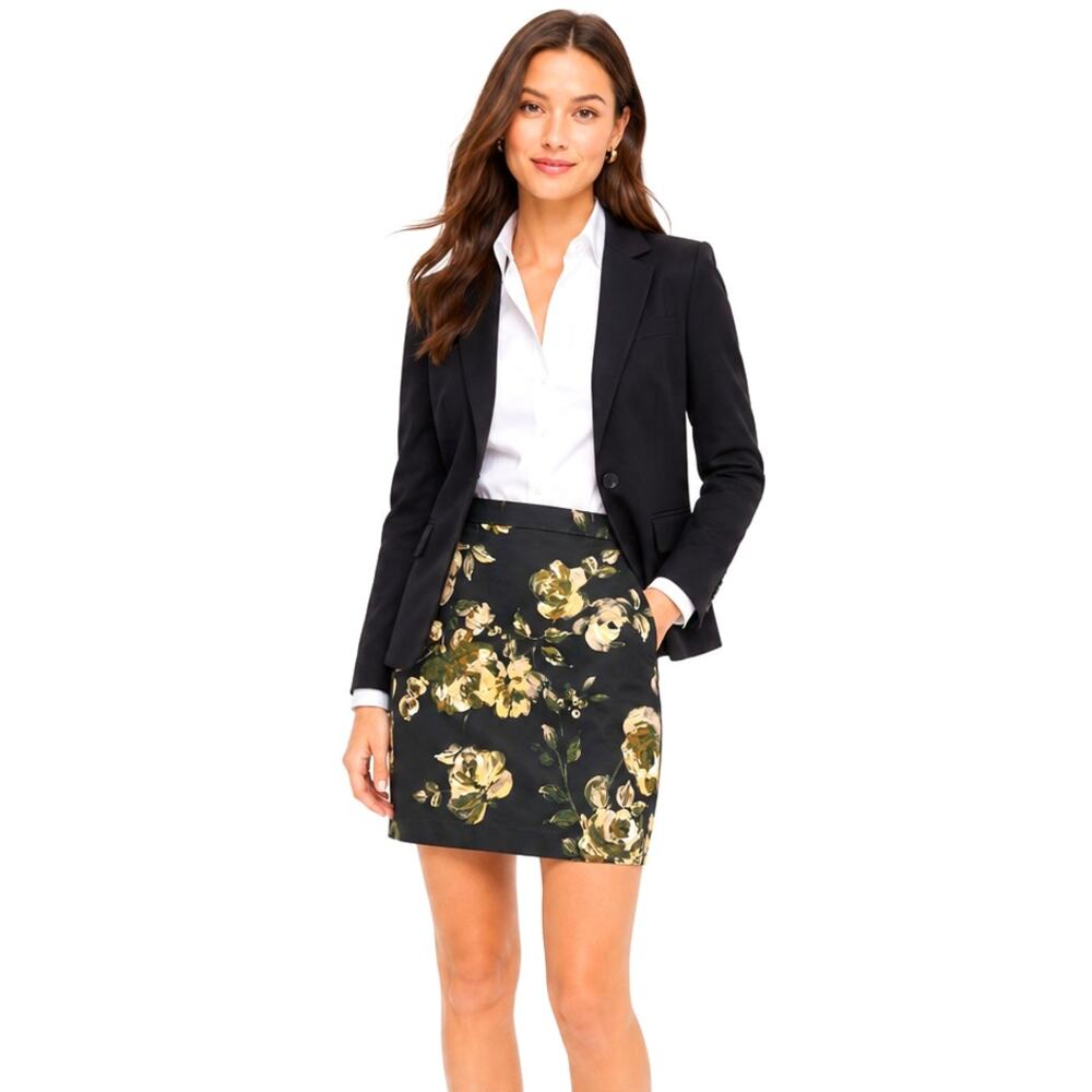 J. Crew Black Floral Print Pencil Skirt